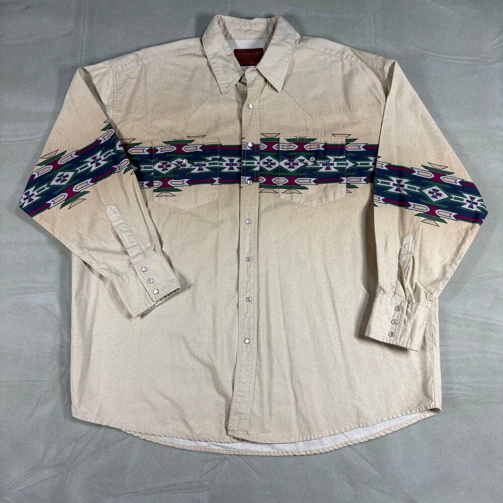 Vintage Rustler by Wrangler Aztec Southwestern Western Pearl Snap Shirt 2XL
